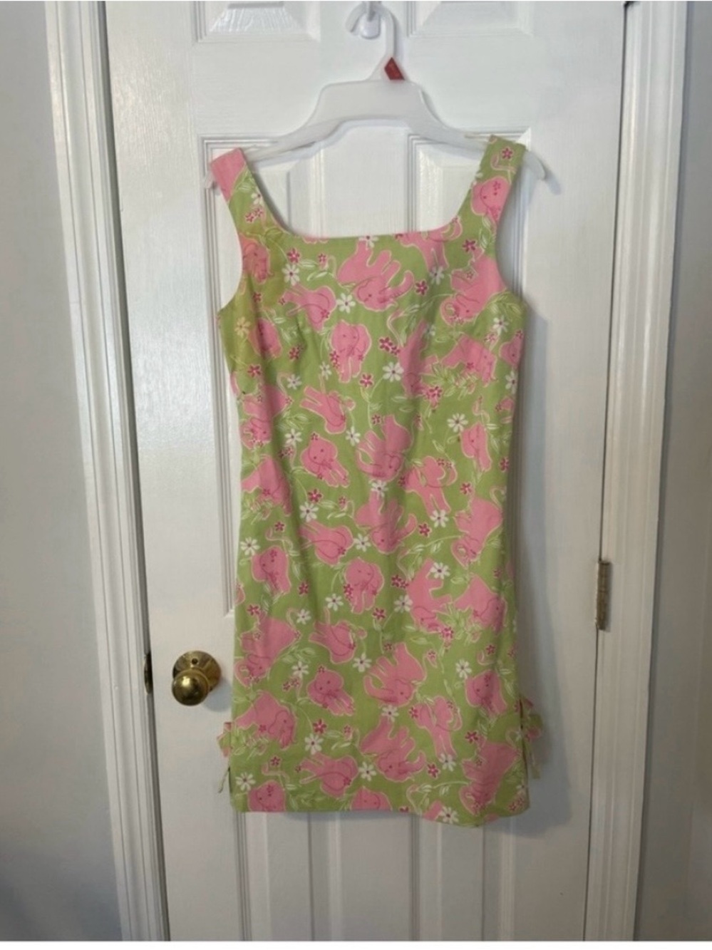 Vintage Cotton Pink and Green Elephant Print Lilly Pulitzer Dress